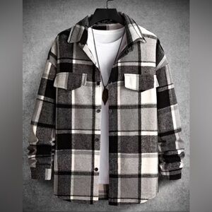 SHEIN Men's Plaid Shirt Jacket in Black and Gray